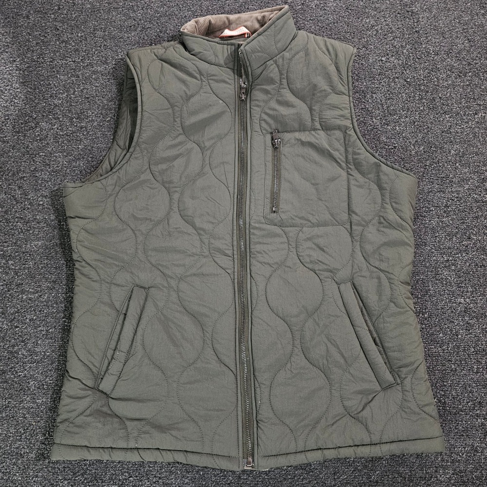 The Normal Brand Quilted‎ Vest Mens Large Olive Green Full Zip Puffer Outdoor